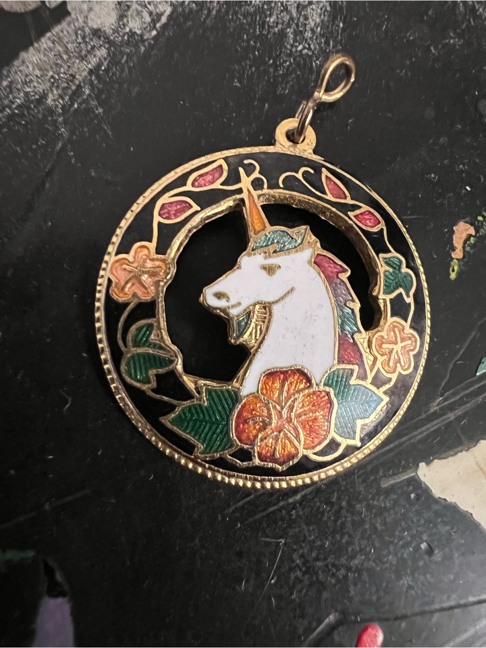 Gold Tone Cloisonné Unicorn pendant